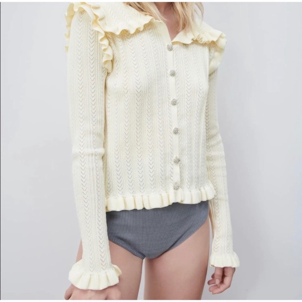 Zara Yellow/Ecru Knit Cardigan with Jewel Buttons